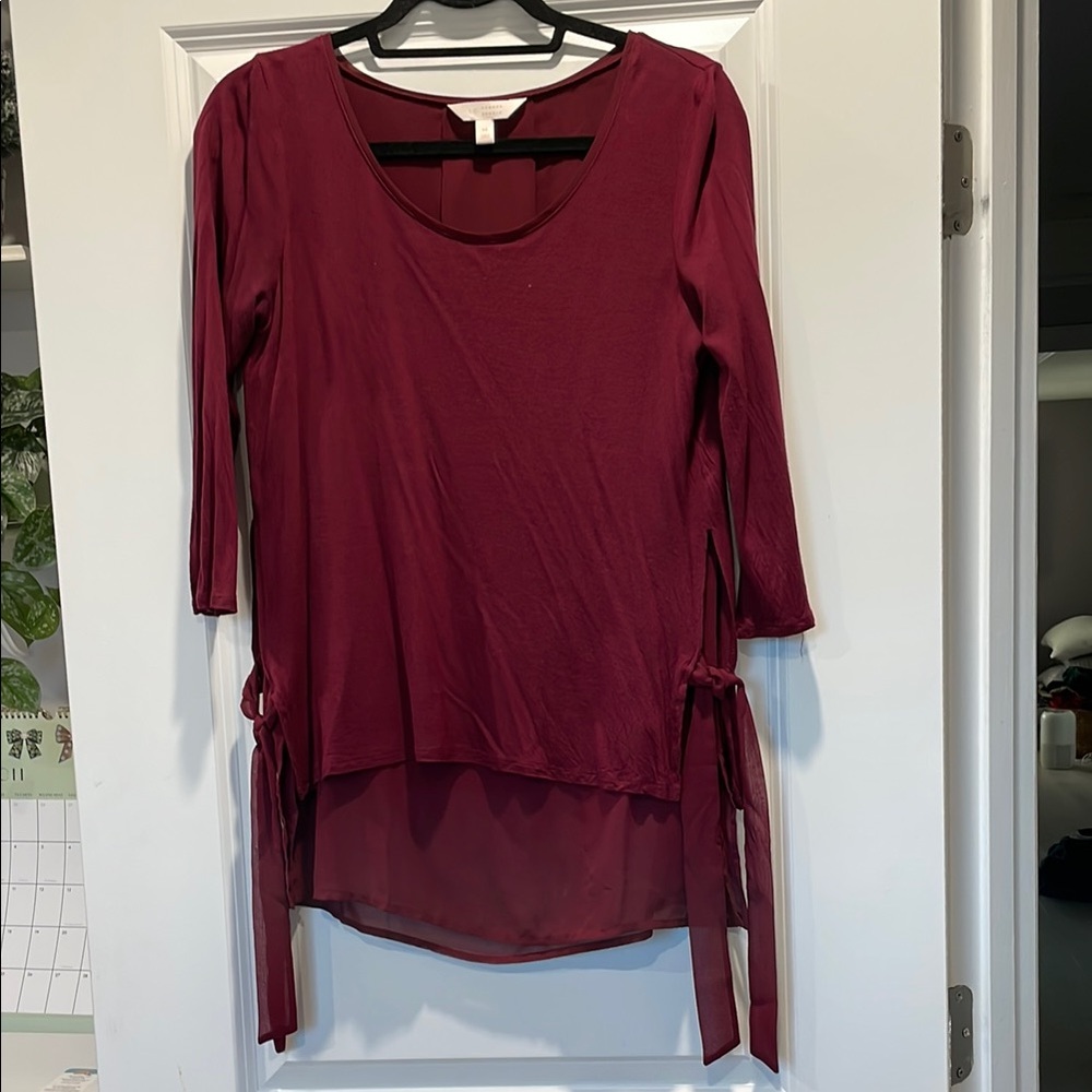 Lauren Conrad Burgundy Women's Top with side bows ties and sheer panels